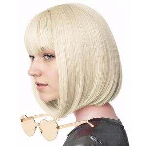 Women's Blonde 12 Inch Costume Cosplay Party Short Bob Wigs And Sunglass